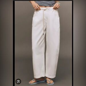 American Eagle Outfitters stretch Off-White Straight-Leg Drawstring Jeans